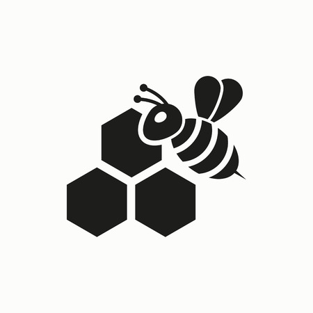 Honey vector icon. Bee on a part of honeycomb flat design illustration.のイラスト素材