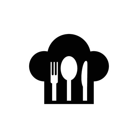 Chef hat with fork, spoon and knife inside.のイラスト素材