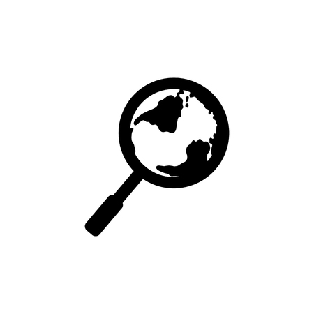 Global search vector icon. World globe symbol. Earth with magnifying glass search icon.のイラスト素材