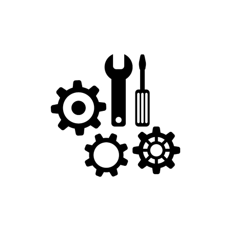Repair tool vector icon. Service symbol. Gear, screwdriver and wrench.のイラスト素材