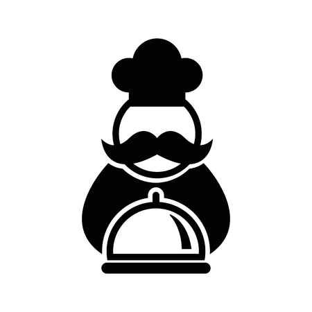 Chef with tray of food vector icon.のイラスト素材