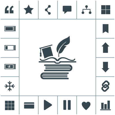 Education flat design illustration. Celebrating graduation hat, feather and book icon.のイラスト素材
