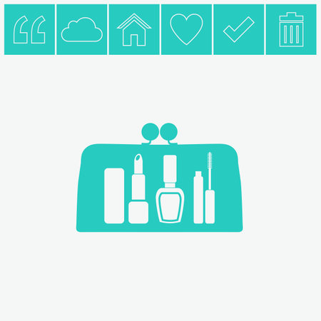Make up bag with cosmetics vector icon. Ladies handbag icon.のイラスト素材