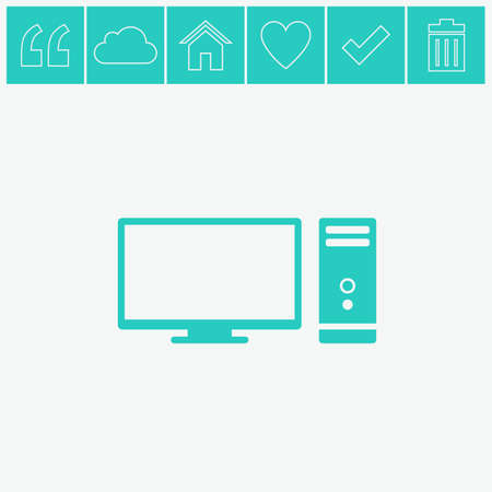 Computer case with monitor, keyboard and mouse, vector icon.のイラスト素材