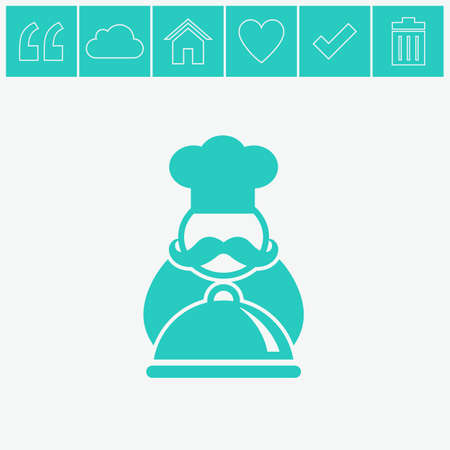 Chef with tray of food vector icon.のイラスト素材