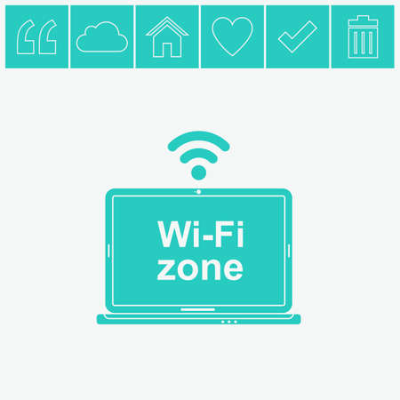 Laptop with WiFi zone label. Vector icon.のイラスト素材