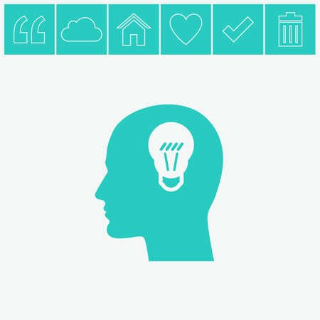Human profile with bulb vector icon. Idea symbol.のイラスト素材