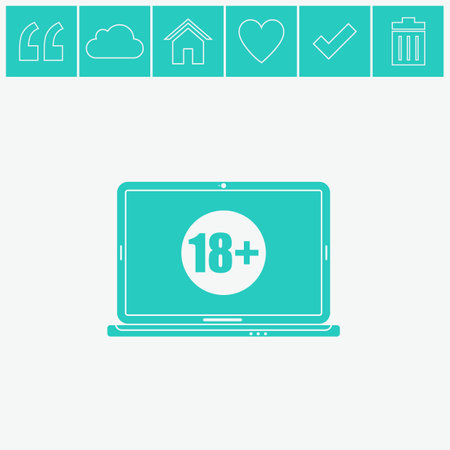 Website for adults only vector icon. Laptop with 18+ symbol.のイラスト素材