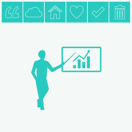 Man standing with pointer icon. Scheme and Diagram symbol. Presentation vector icon.のイラスト素材