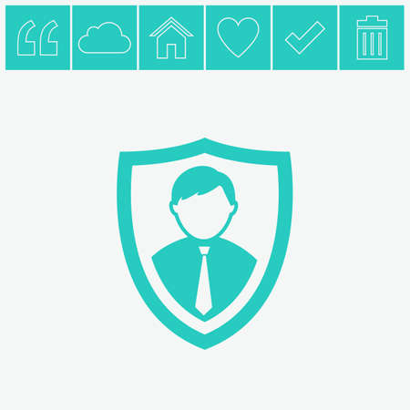Shield protection vector icon. Security agency symbol. Shield icon with an avatar.のイラスト素材