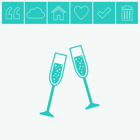 Glass of champagne vector icon. Two glasses of champagne sign icon. Celebration or banquet alcohol drink symbol.のイラスト素材