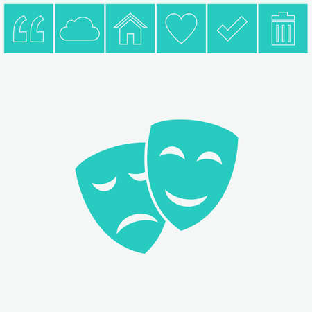 Theater icon with happy and sad masks vector icon. Comedy and tragedy theatrical masks.のイラスト素材