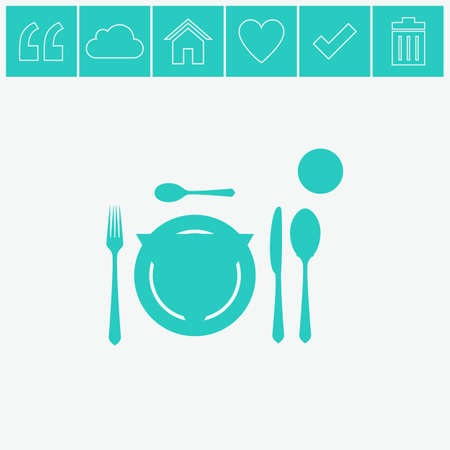 Plate with spoon, knife, napkin, cup and fork.のイラスト素材