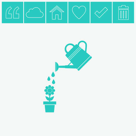 Watering can with flower vector icon.のイラスト素材