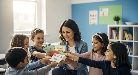 Teacher with children in a classroom at school, education concept.の素材