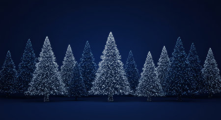Christmas trees made of snowflakes on blue background. 3D renderingの素材