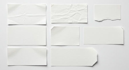 collection of various white note paper on white background. each one is shot separatelyの素材