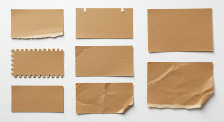 collection of various pieces of note paper on white background. each one is shot separatelyの素材