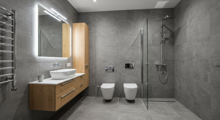 interior of modern bathroom, shower and toilet. 3d renderの写真素材
