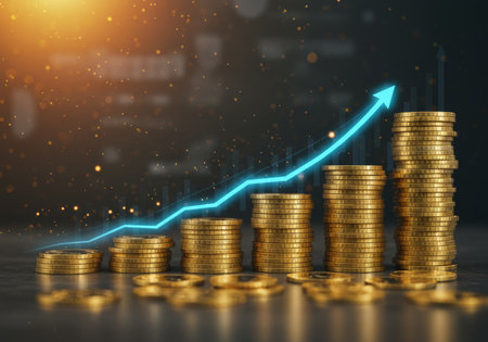 Investment concept, Coins graph stock market on dark background,Business investment concept.の素材
