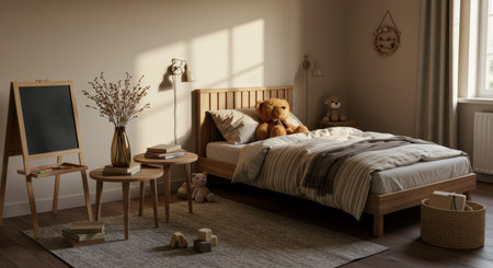 3d render of children's bedroom interior with teddy bear.
