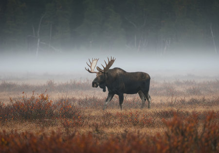 Bull Moose (Alces alces) during rutting seasonの写真素材