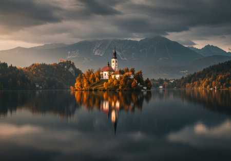 Lake Bled in autumn, Slovenia, Europe. Bled is one of the most beautiful lakes in Europe.の写真素材