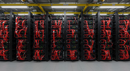 Network servers in data room. 3D rendering computer graphic.