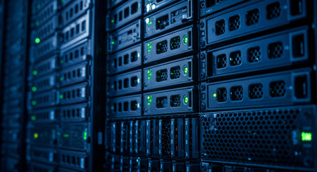 Network servers in data room. 3d render illustration.