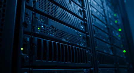 Network servers in data room Domestic Room. 3D illustration. Server room data center.の写真素材