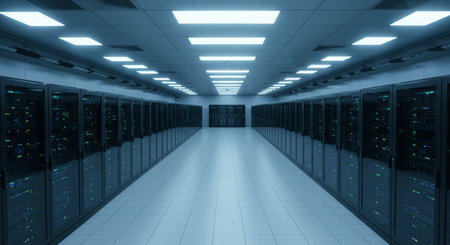 Server room data center. Internet and technology concept. 3D rendering