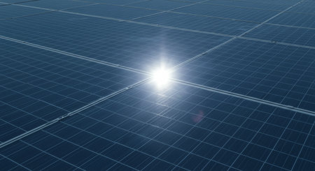 Solar panels. 3D render of solar panels on blue background.