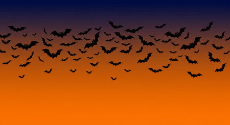 Halloween background with bats flying in the sky. Vector illustration.