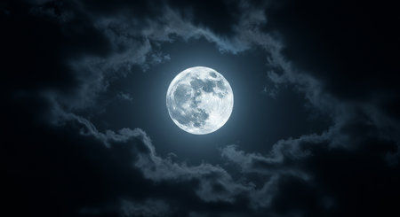 Super moon in the night sky with clouds 3D rendering illustration.