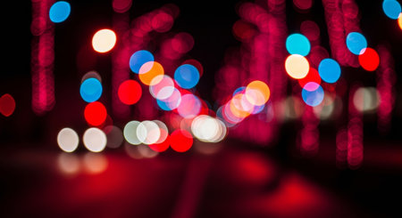 Abstract bokeh background of Christmas lights in the city at night