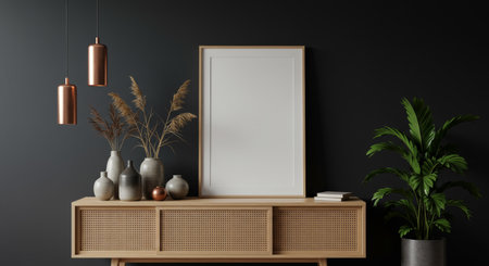 Mock up poster frame in modern interior background, 3D renderの写真素材