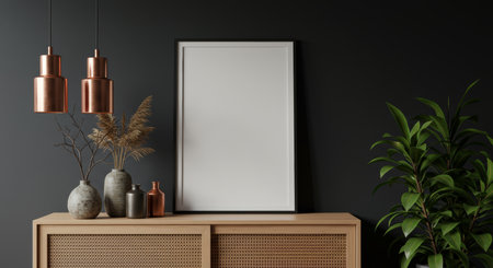 Mock up poster frame in modern interior background, 3D renderの写真素材