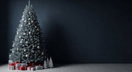 Christmas tree with presents in front of a wall - 3D renderの写真素材