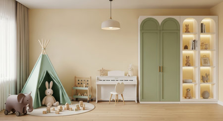 3d render of children's room with teepee and toys.の写真素材