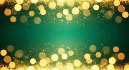 Abstract gold bokeh light on green background. Vector illustration.の写真素材