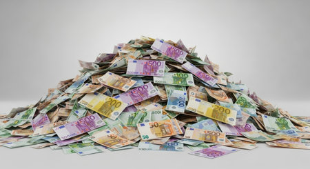 Euro banknotes in a pile on a white background. 3d renderingの写真素材