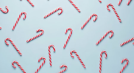Candy canes on a blue background. Christmas minimal concept.の写真素材