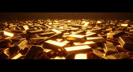 golden ingots in a dark room, 3d render illustration