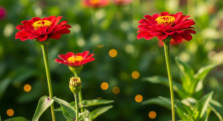 Zinnia flower blooming in the garden with bokeh backgroundの写真素材