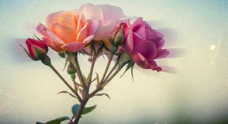 Vintage roses with retro filter effect, soft focus and shallow DOF