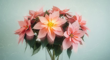 Christmas bouquet of poinsettia flowers on a white backgroundの写真素材