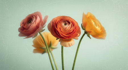 Ranunculus (persian buttercup) flowers in vintage color toneの写真素材