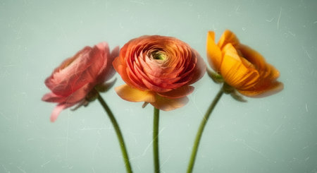 Ranunculus (persian buttercups) on white backgroundの写真素材