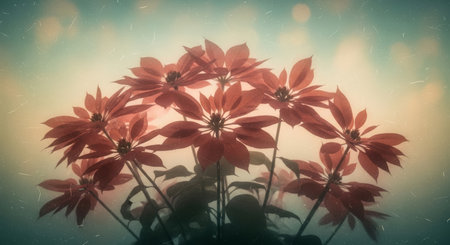 Close up of red flowers with vintage filter effect retro vintage style.の写真素材