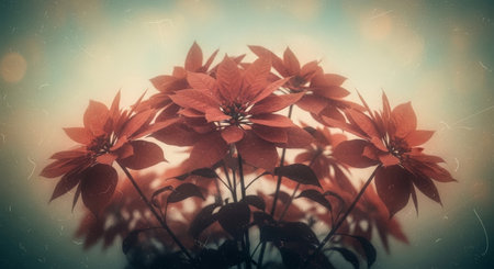 Red poinsettia flowers with retro filter effect retro vintage styleの写真素材